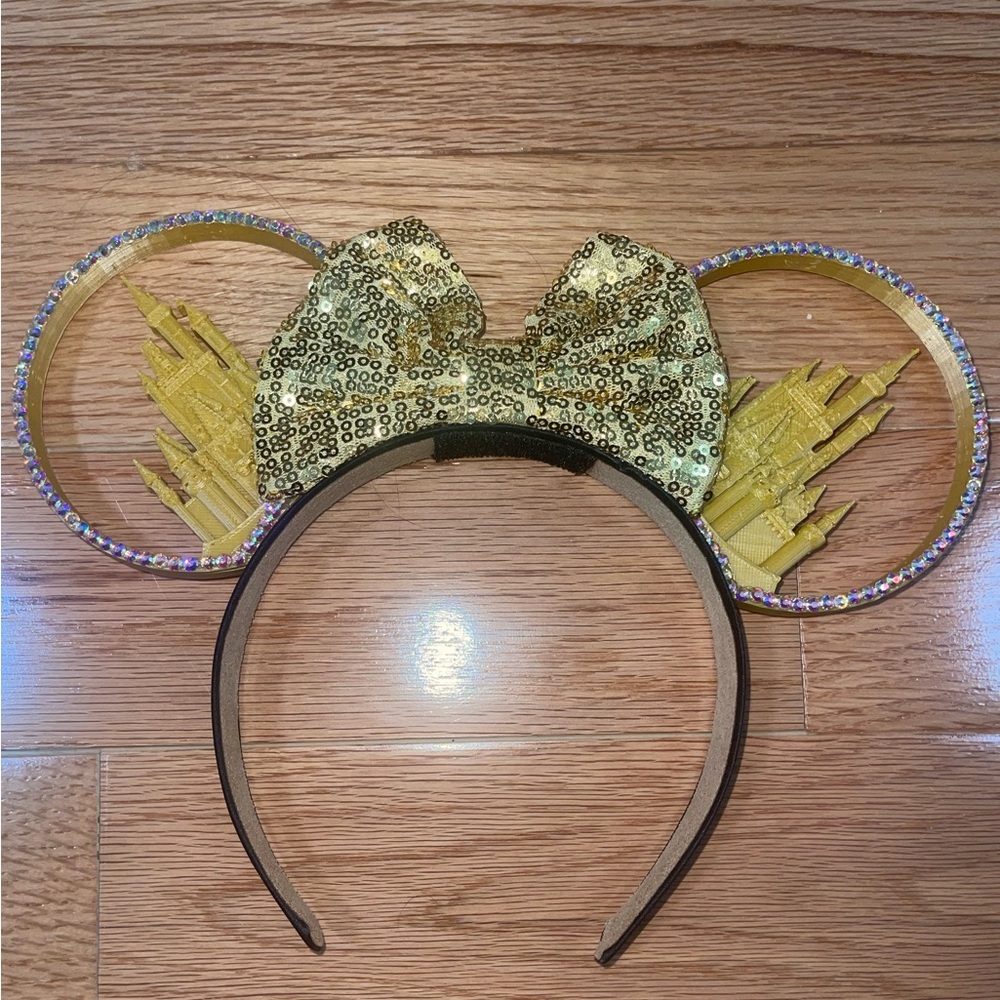 Gold & Rhinestoned Cinderella’s Castle Minnie Mouse Ears Headband